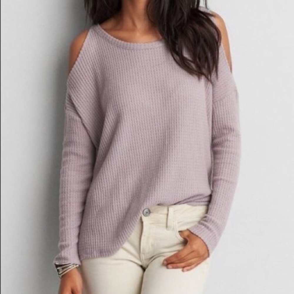 AE Soft & Sexy Plush Cold Shoulder Sweater in TAN